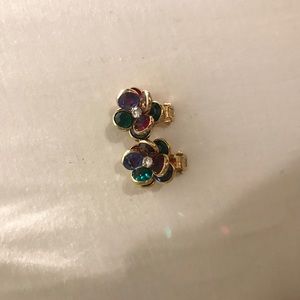 Rainbow Flower Earrings Clip On